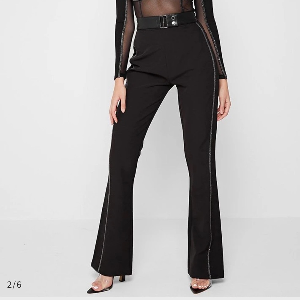 Maniere De Voir Black High-Waisted Flared Pants with Silver Trim